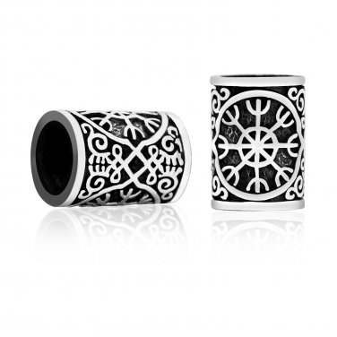 925 Sterling Silver Viking Beard Hair Bead Dreadlocks Helm of Awe Aegishjalmur