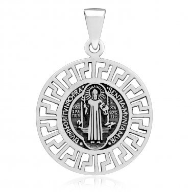 925 Sterling Silver Saint St Benedict Catholic Protection Medal Double Sided Pendant