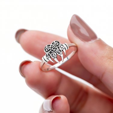 925 Sterling Silver Viking Print Bear Paw Claw Warding Veles Womens Ring