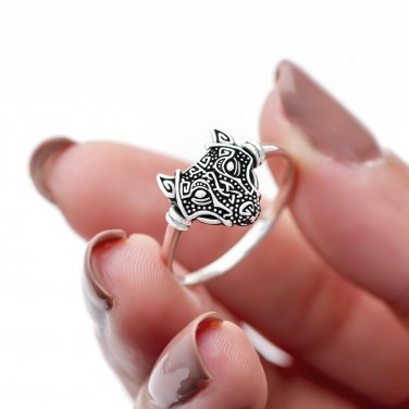 925 Sterling Silver Viking Wolf Fenrir Head Womens Ring