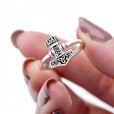 925 Sterling Silver Viking Thor Hammer Mjolnir Celtic Triquetra Womens Ring