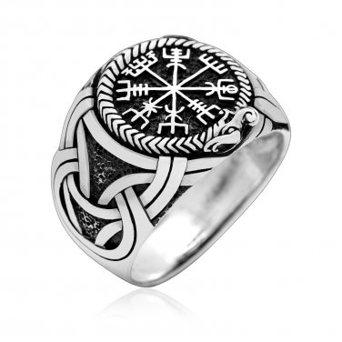 925 Sterling Silver Viking Vegvisir Compass Jormungand Mammen Ring