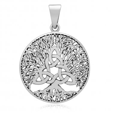 925 Sterling Silver Celtic Triquetra Knot with Viking Yggdrasil Pagan Pendant