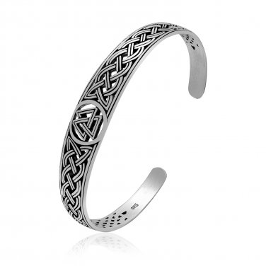 925 Sterling Silver Viking Valknut Shieldmaiden Celtic Infinity Knots Bangle Bracelet