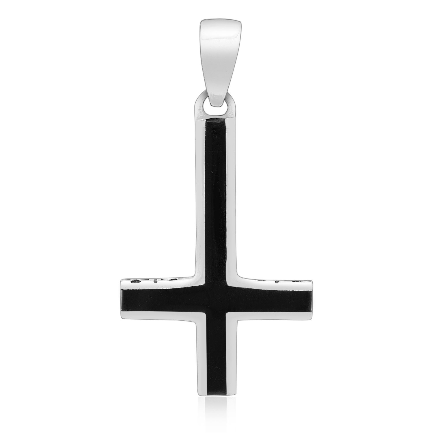 925 Sterling Silver Inverted St Peter Petrine Cross Satanic Black