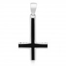 925 Sterling Silver Inverted St Peter Petrine Cross Satanic Black Enamel Pendant