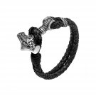 Stainless Steel Viking Thor Hammer Mjolnir Black Leather Bracelet