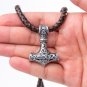 Stainless Steel Viking Thor Hammer Mjolnir Brown Leather Pendant Necklace