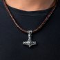 Stainless Steel Viking Thor Hammer Mjolnir Brown Leather Pendant Necklace