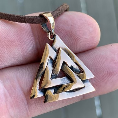 Handcrafted Bronze Norse Valknut Knot Viking Pagan Jewelry Charm Pendant