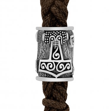 925 Sterling Silver Viking Thor Hammer Mjolnir Beard Hair Bead Dreadlocks