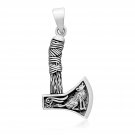925 Sterling Silver Viking Axe Howling Wolf Fenrir Knotwork Double Sided Amulet Pendant