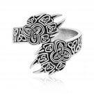925 Sterling Silver Viking Wolf Fenrir Paw Claw Slavic Celtic Triquetra Knot Ring