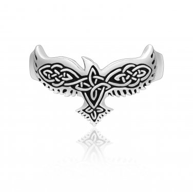 925 Sterling Silver Viking Raven Celtic Knotwork Pagan Unisex Ring