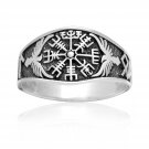 925 Sterling Silver Viking Vegvisir Compass Raven Runes Band Ring
