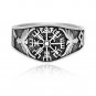 925 Sterling Silver Viking Vegvisir Compass Raven Runes Band Ring
