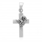 925 Sterling Silver Rose Floral Cross Rosicrucian Alchemy Hermetic Charm Pendant