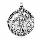 925 Sterling Silver Norse War God Tyr Viking Wolf Fenrir Runes Germanic Pendant