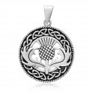 925 Sterling Silver Scottish Thistle Celtic Knots Flower Pendant
