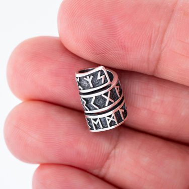 925 Sterling Silver Viking Beard Hair Bead Dreadlocks with Runes