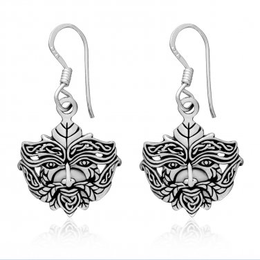 925 Sterling Silver Green Man Forest Greenman Celtic Motif Pagan Wicca Jewelry Earrings Set
