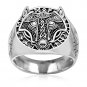 925 Sterling Silver Viking Legendary Wolf Fenrir Head Vegvisir Compass Runes Ring