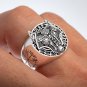 925 Sterling Silver Viking Legendary Wolf Fenrir Head Vegvisir Compass Runes Ring