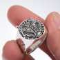 925 Sterling Silver Viking Legendary Wolf Fenrir Head Vegvisir Compass Runes Ring