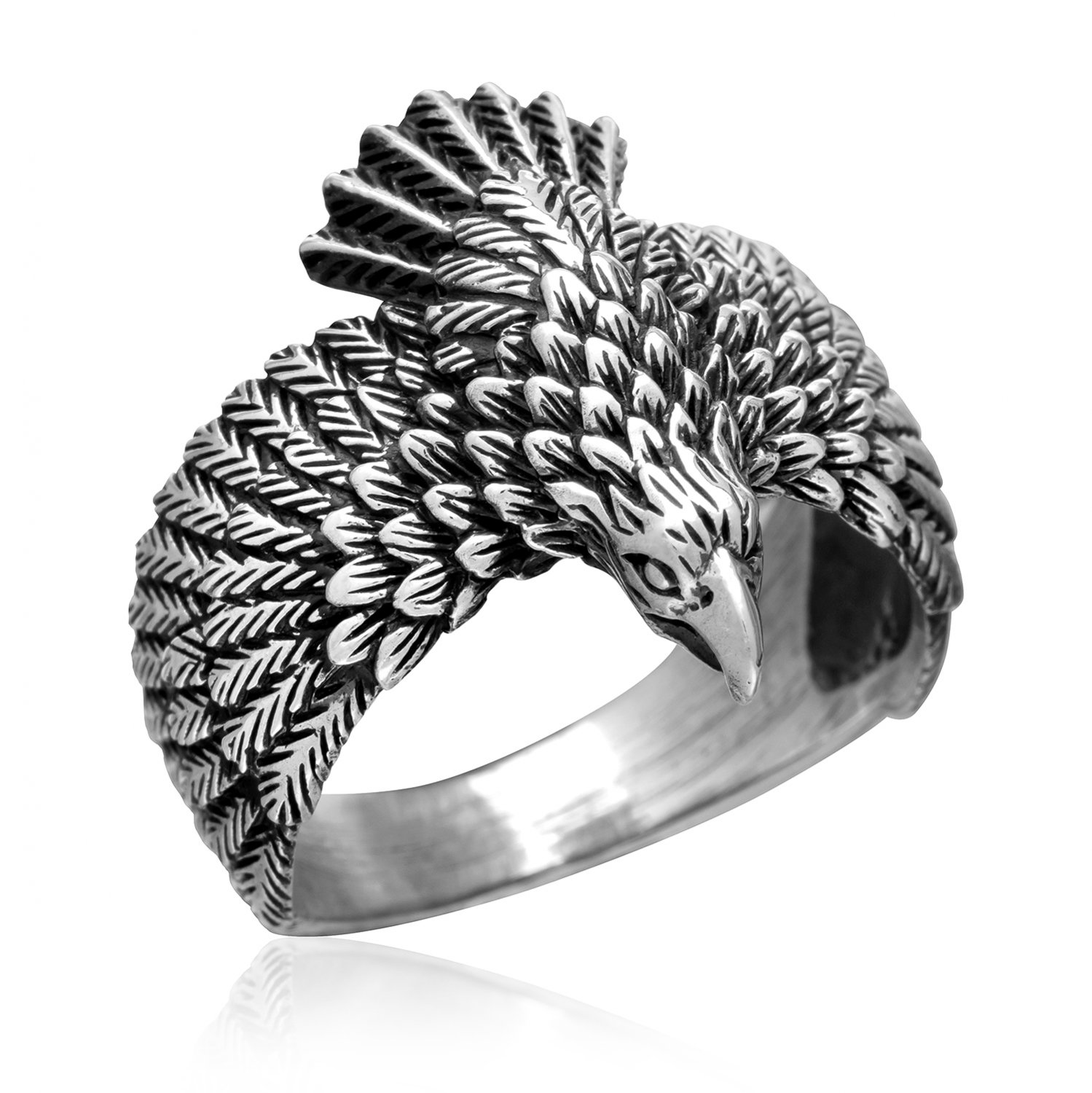 925 Sterling Silver Soaring Mighty Eagle Strength Leadership Ring