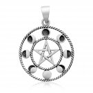 925 Sterling Silver Lunar Cycle 8 Moon Phases Pentagram Wiccan Pendant