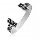 925 Sterling Silver Old Norse Runes Futhark Celtic Triquetra Knot Viking Bangle Bracelet