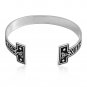 925 Sterling Silver Old Norse Runes Futhark Celtic Triquetra Knot Viking Bangle Bracelet