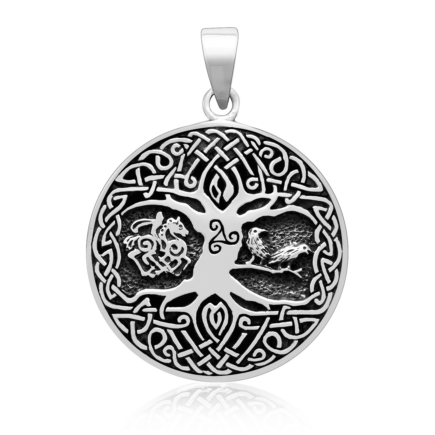 925 Sterling Silver Viking Yggdrasil Tree of Life Raven Horse Sleipnir Celtic Triskelion Pendant