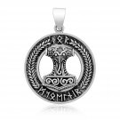 925 Sterling Silver Thor Hammer Mjolnir Old Norse Runes Script Pendant