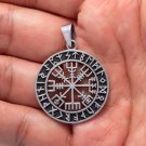 925 Sterling Silver Viking Vegvisir Compass Norse Runes Futhark Pagan Pendant