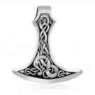 925 Sterling Silver Viking Axe Mammen Knotwork Jormungand Double Sided Pagan Pendant