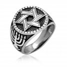 925 Sterling Silver Star of David Chai Menorah Judaica Solomon Hebrew Ring