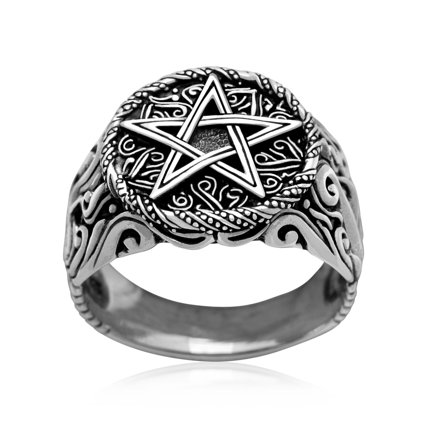 925 Sterling Silver Pentagram Pentacle Wiccan Star Signet Gothic Ring