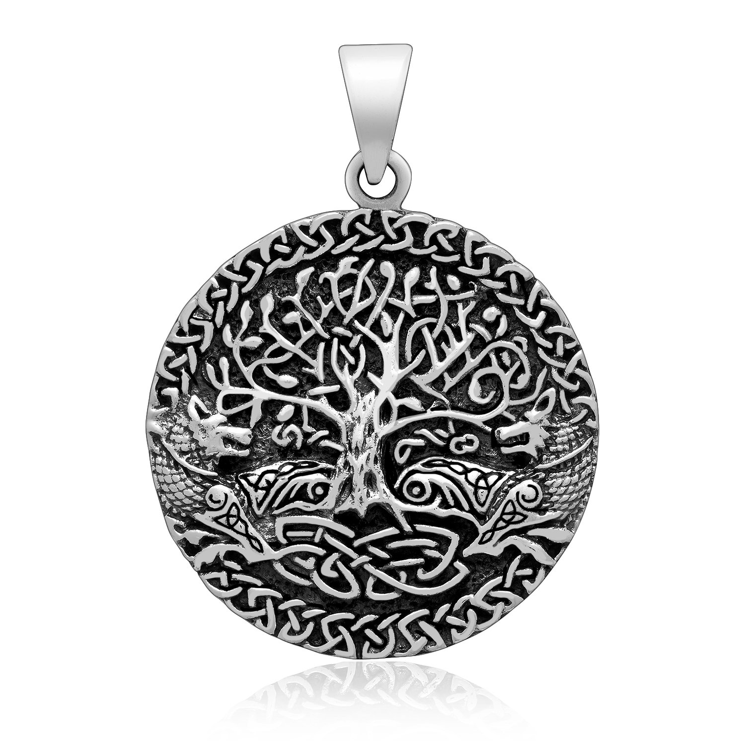 925 Sterling Silver Viking Yggdrasil Tree of Life Fenrir Wolf Pagan Pendant