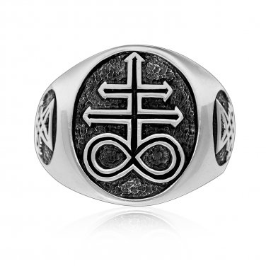 925 Sterling Silver Sulfur Leviathan Cross Brimstone Sigil of Lucifer Satanic Ring