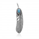 925 Sterling Silver Bird Feather Blue Oval Turquoise Boho Native American Indian Pendant