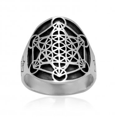 925 Sterling Silver Metatrons Cube Jewish Angel Merkabah Hebrew Symbol Ring