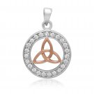 925 Sterling Silver with Rose Gold Plated Celtic Triquetra Knot and Cubic Zirconia Charm
