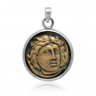 925 Sterling Silver and Brass Helios Sun God Rose Rhodes Greek Tetradrachm Stater Coin Pendant