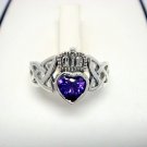 925 Sterling Silver Celtic Irish Claddagh Purple Heart CZ Cubic Zirconia Ring