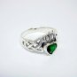 925 Sterling Silver Celtic Irish Claddagh Green Heart CZ Cubic Zirconia Ring