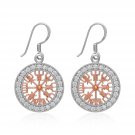 925 Sterling Silver Rose Gold Plated Viking Vegvisir Compass Cubic Zirconia Earrings Set