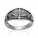 925 Sterling Silver Viking Raven Heil Odin Old Norse Runes Futhark Script Band Ring