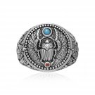 925 Sterling Silver Ancient Sacred Winged Scarab Beetle Anubis Turquoise Egyptian Ring