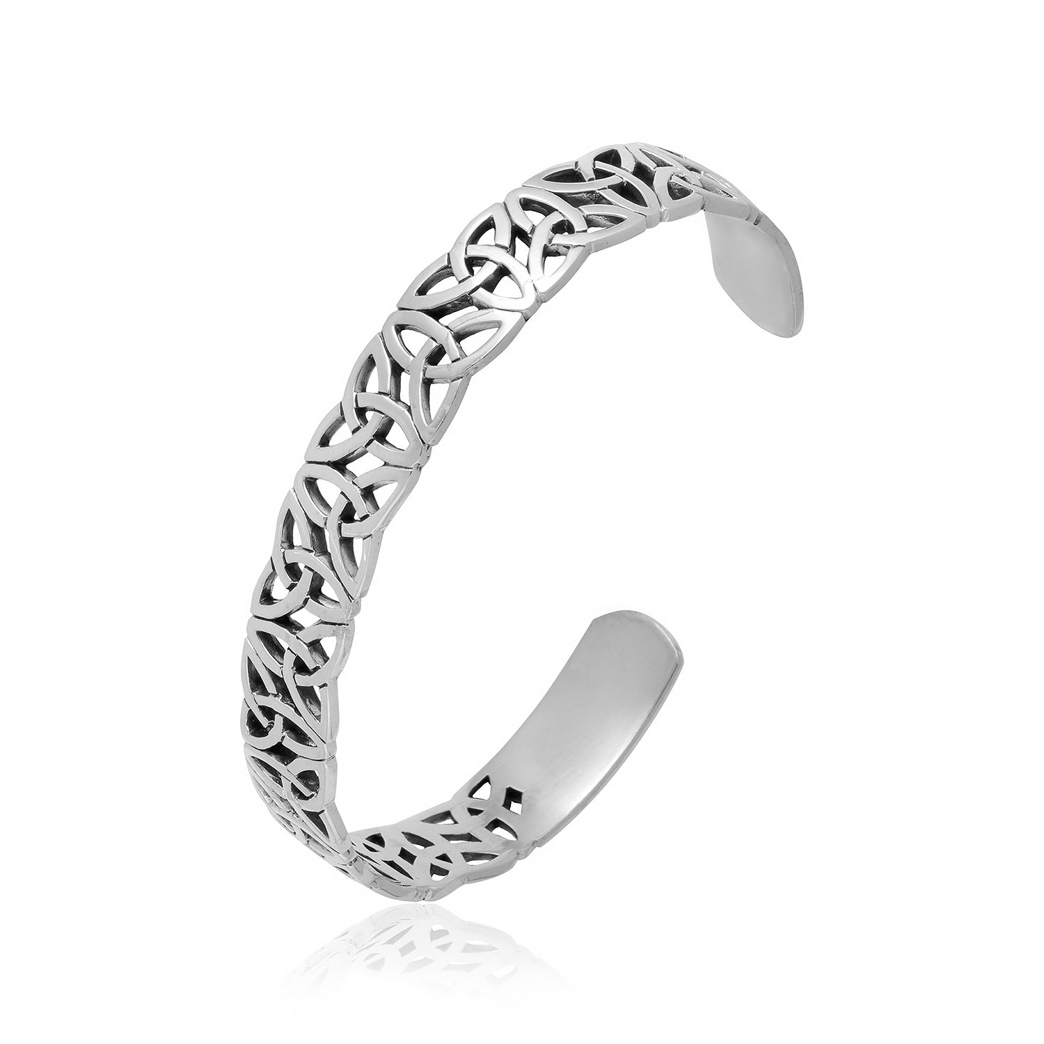 925 Sterling Silver Celtic Triquetra Knots Pagan Bangle Adjustable Handcrafted Bracelet